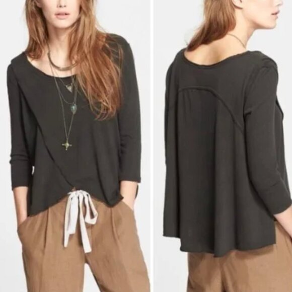 Free People Shirt bonsai drape front jersey tee womens Black (xsmall) boho - Picture 1 of 7